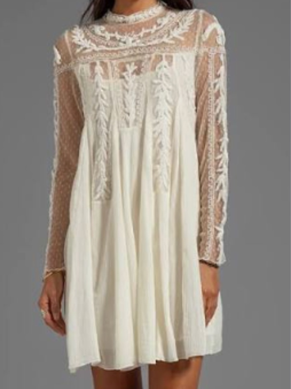 Free People Ivory Write About Love Mesh Embroidered Coquette Mini Dress Size S